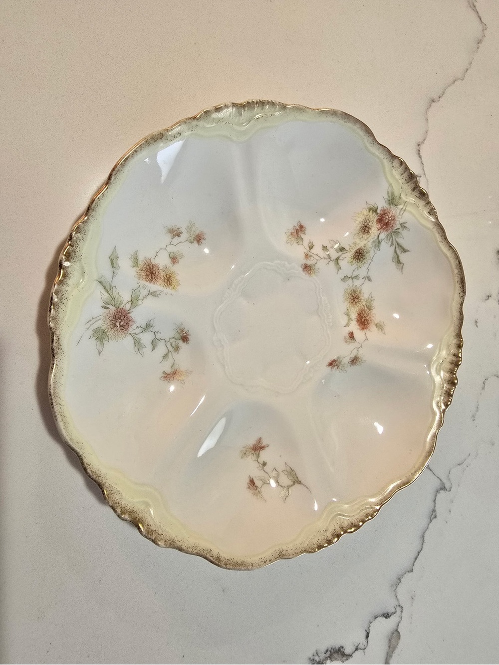 Vintage Floral Porcelain Serving Bowl - White with Pink Floral Accents